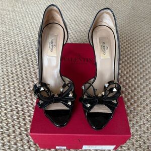 Valentino Garavani Black Rockstud D’orsay Peeptoe Women's Heels